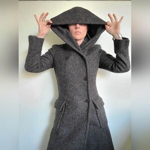 The Elvish Hooded Wool Double Breasted Trench Coat by m0851 S